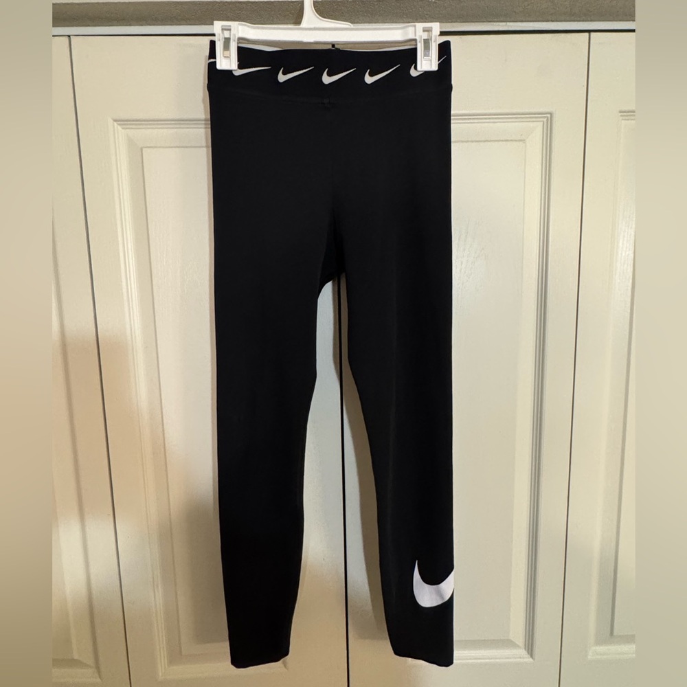 Nike Black High-Waist Dri-FIT Leggings with White Swoosh